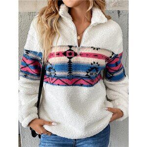 Cozy Sherpa Geometric Quarter Zip Sweatshirt